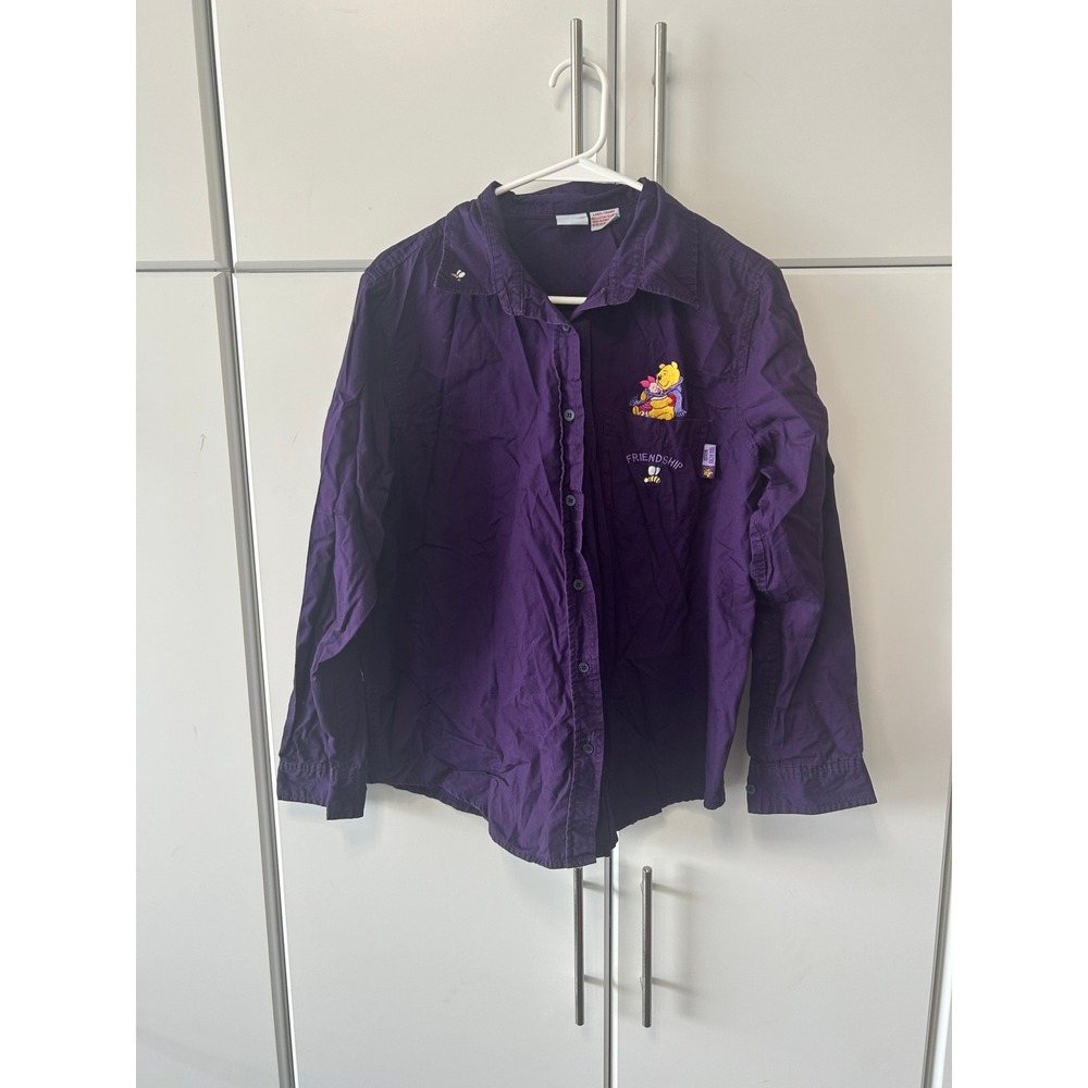 Disney Winnie the Pooh Piglet Friendship Purple Button Down Shirt Large Cotton